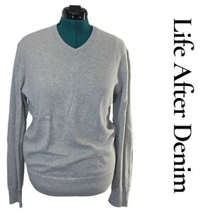 Life After Denim Light Gray V Neck Long Sleeve Sweater Size 1/L Cotton Cashmere